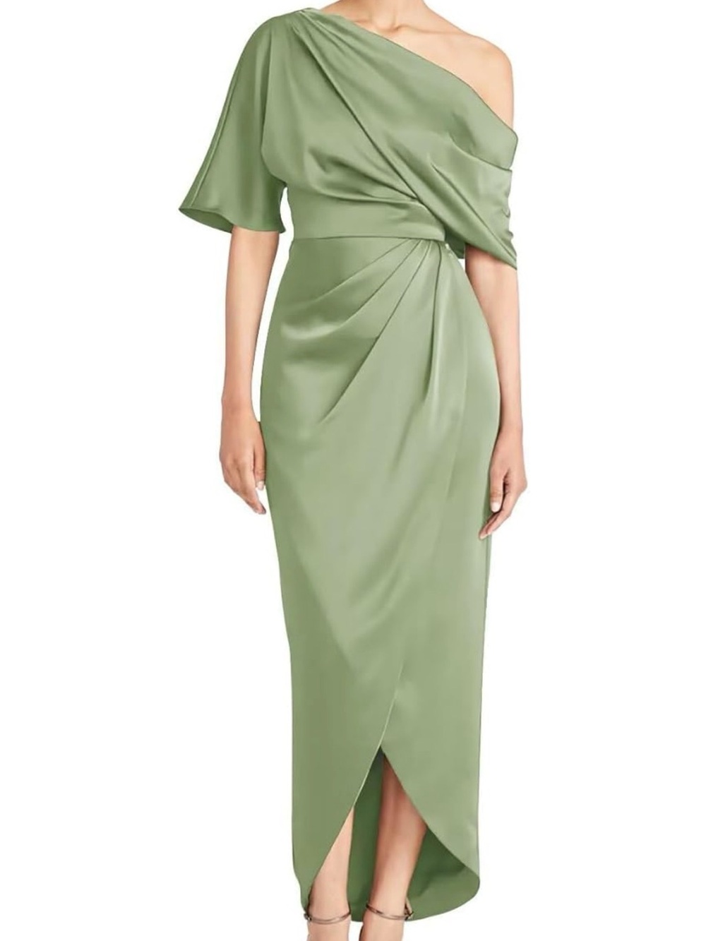 Cupshe One-Shoulder Olive Green Draped Midi Dress